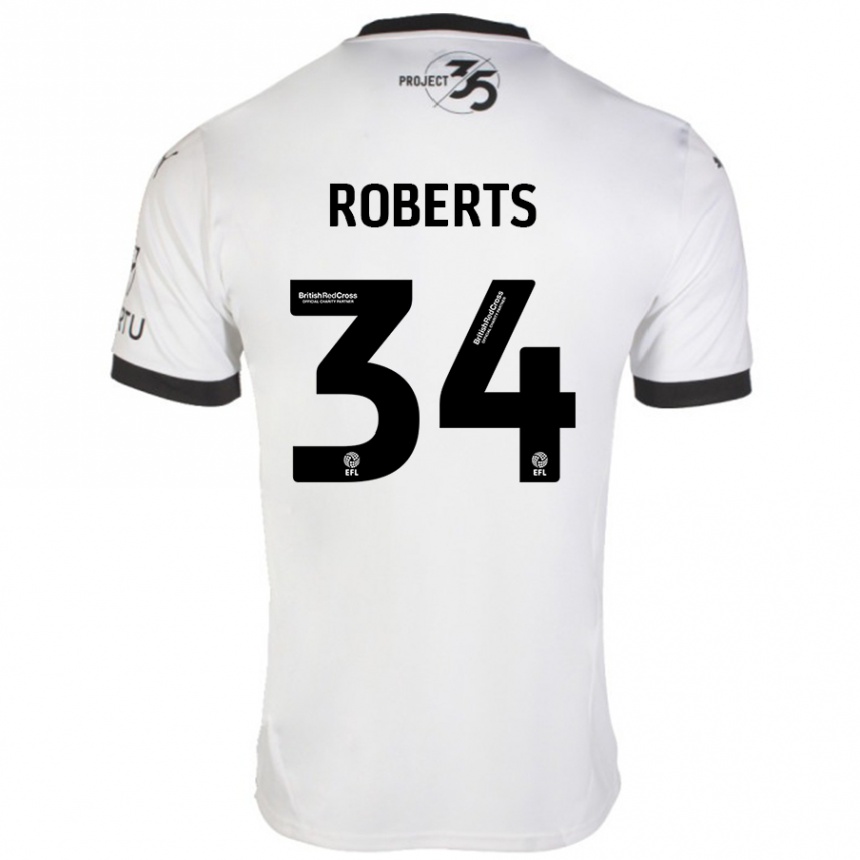 Kids Football Caleb Roberts #34 White Black Away Jersey 2024/25 T-Shirt Australia