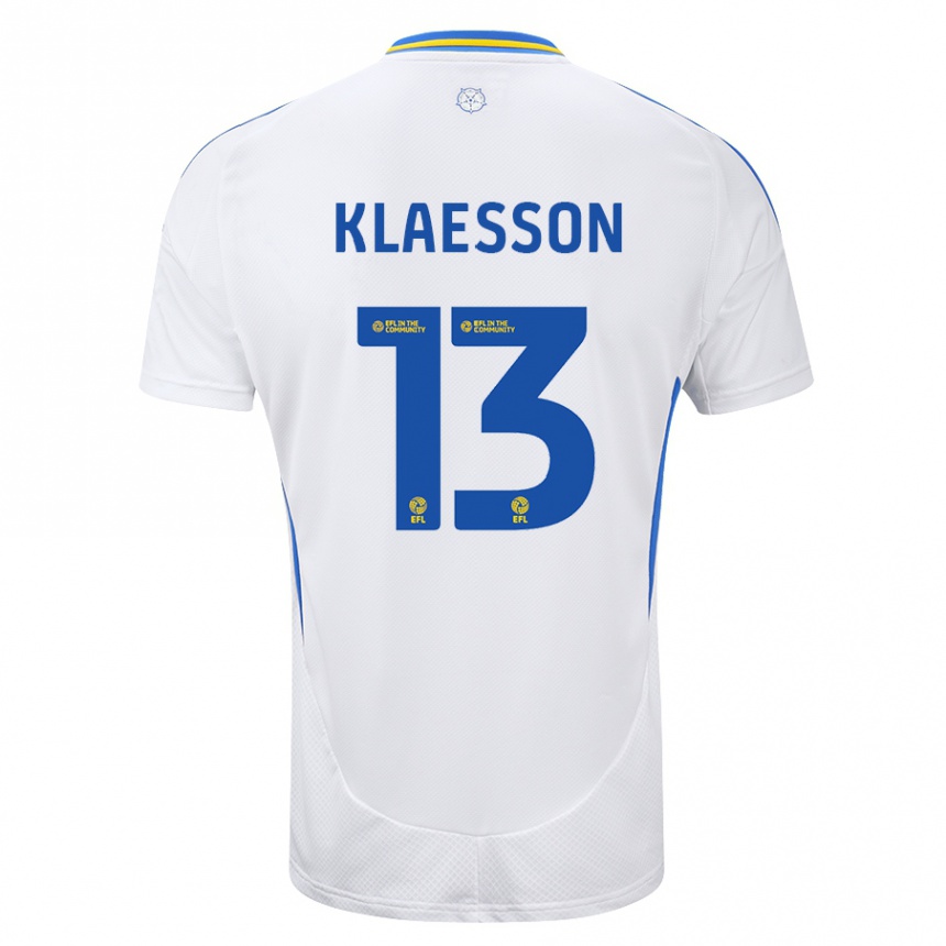 Men Football Kristoffer Klaesson #13 White Blue Home Jersey 2024/25 T-Shirt Australia