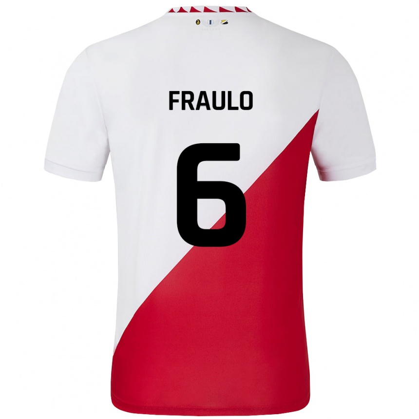 Men Football Oscar Fraulo #6 White Red Home Jersey 2024/25 T-Shirt Australia