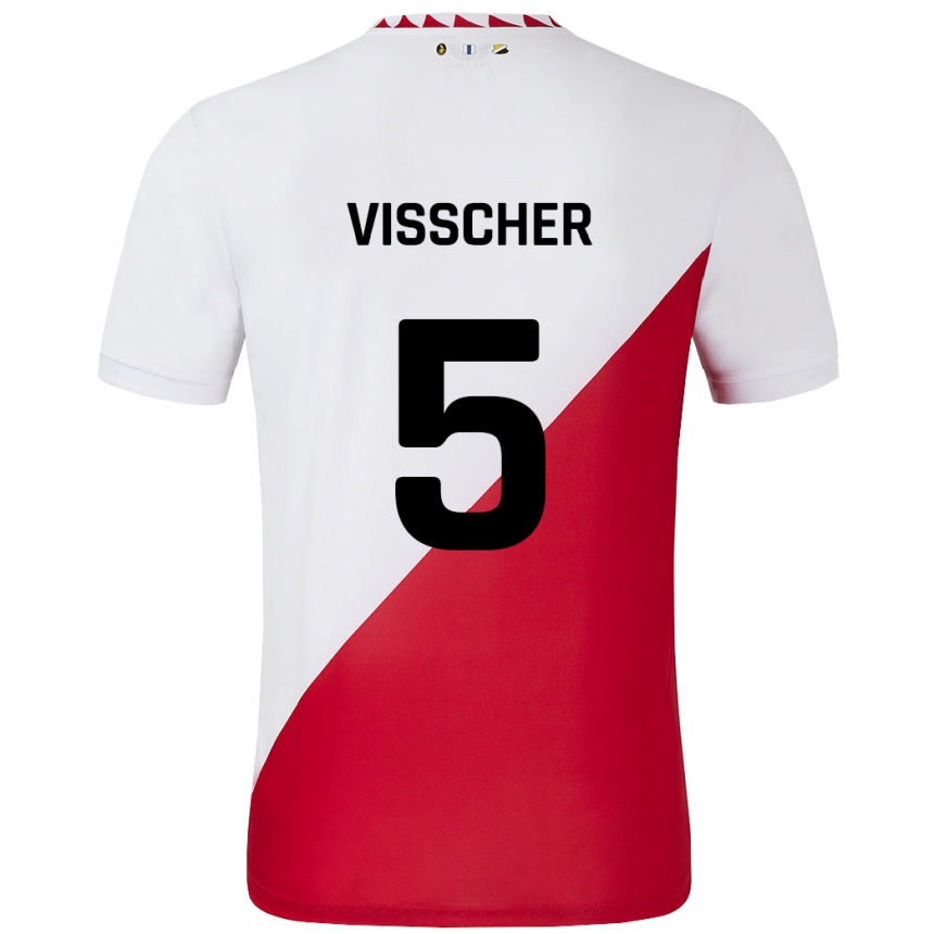 Men Football Amber Visscher #5 White Red Home Jersey 2024/25 T-Shirt Australia