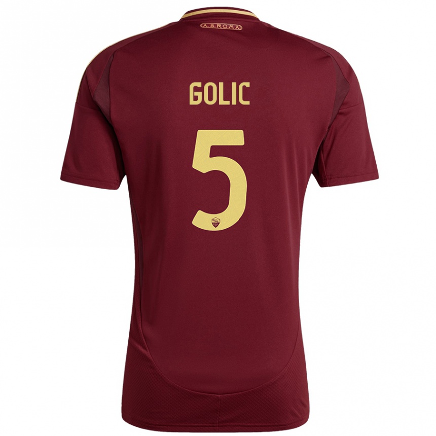 Men Football Lovro Golic #5 Red Brown Gold Home Jersey 2024/25 T-Shirt Australia