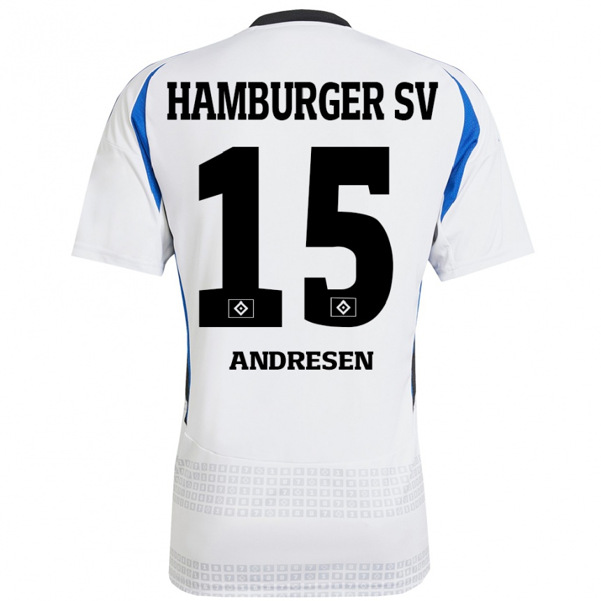 Men Football Bent Andresen #15 White Blue Home Jersey 2024/25 T-Shirt Australia