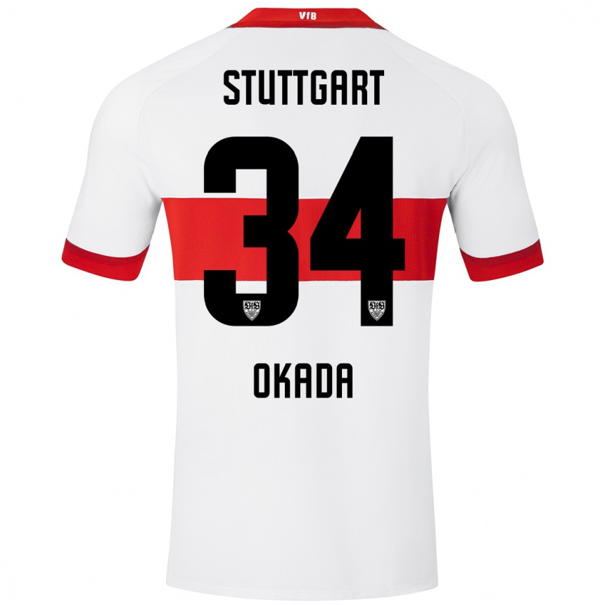 Men Football Rei Okada #34 White Red Home Jersey 2024/25 T-Shirt Australia