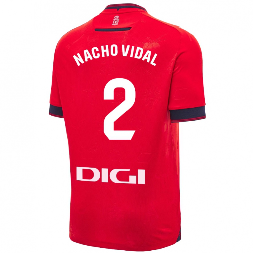 Men Football Nacho Vidal #2 Red White Home Jersey 2024/25 T-Shirt Australia