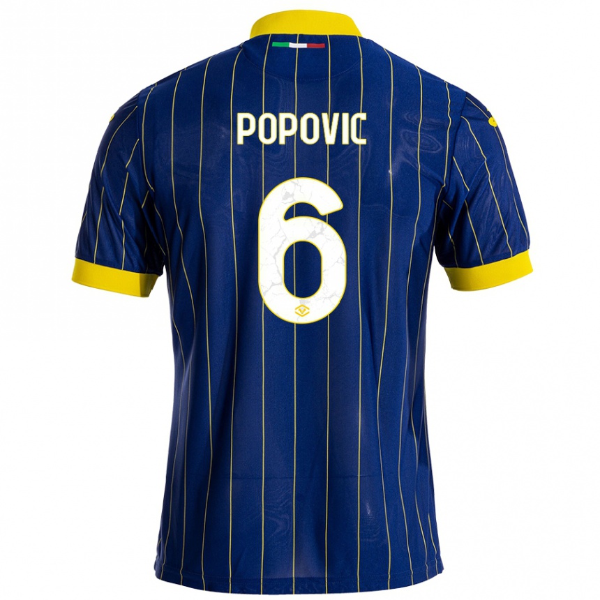 Men Football Andrej Popovic #6 Blue Yellow Home Jersey 2024/25 T-Shirt Australia