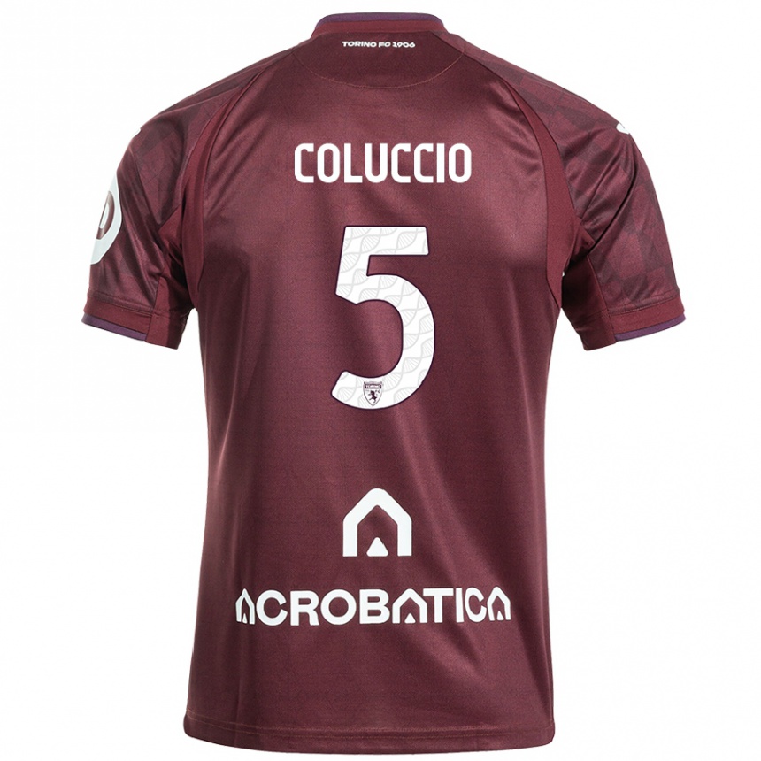 Men Football Francesca Coluccio #5 Maroon White Home Jersey 2024/25 T-Shirt Australia