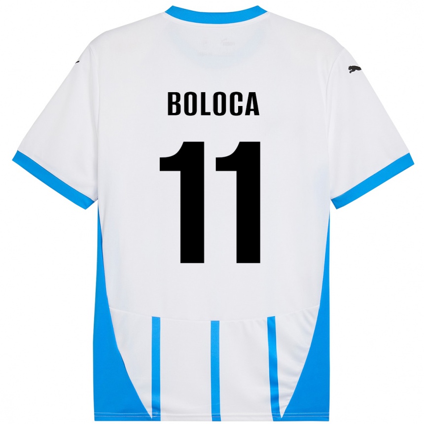 Men Football Daniel Boloca #11 White Blue Away Jersey 2024/25 T-Shirt Australia