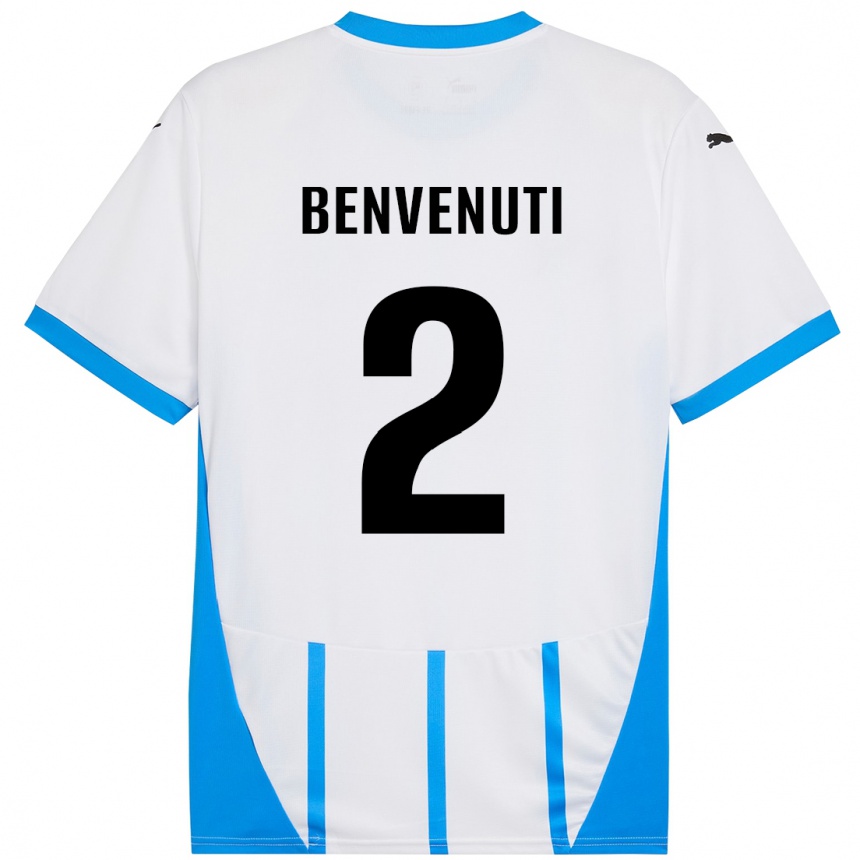 Men Football Giacomo Benvenuti #2 White Blue Away Jersey 2024/25 T-Shirt Australia