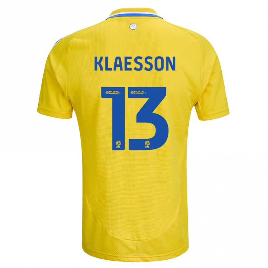 Men Football Kristoffer Klaesson #13 Yellow Blue Away Jersey 2024/25 T-Shirt Australia