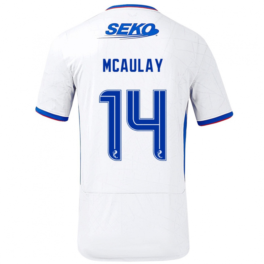 Men Football Mia Mcaulay #14 White Blue Away Jersey 2024/25 T-Shirt Australia