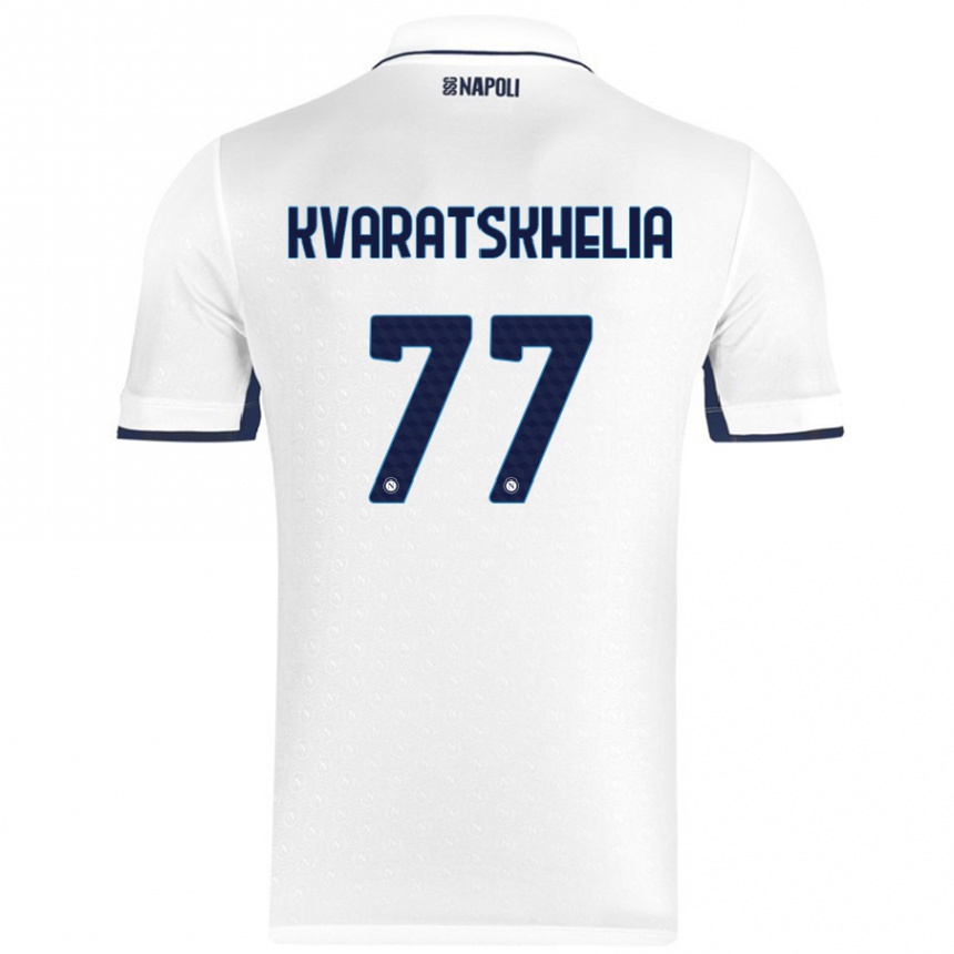 Men Football Khvicha Kvaratskhelia #77 White Royal Blue Away Jersey 2024/25 T-Shirt Australia