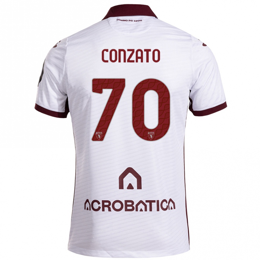 Men Football Filippo Conzato #70 White Maroon Away Jersey 2024/25 T-Shirt Australia