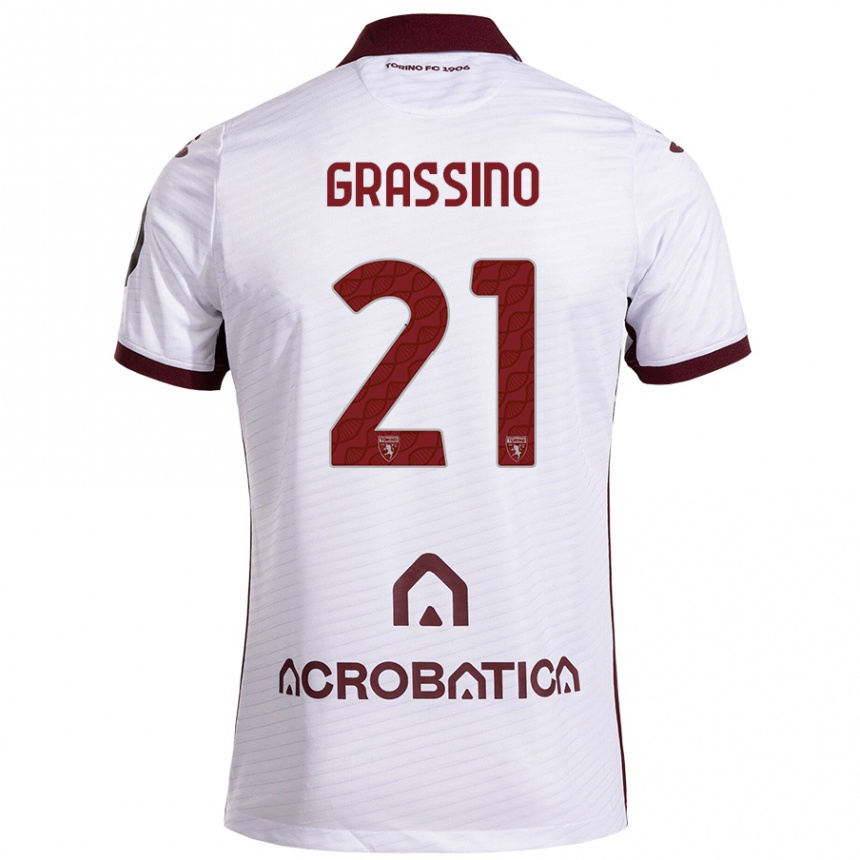 Men Football Giulia Grassino #21 White Maroon Away Jersey 2024/25 T-Shirt Australia