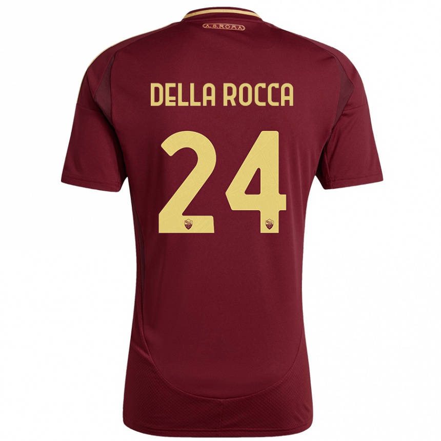 Women Football Mattia Della Rocca #24 Red Brown Gold Home Jersey 2024/25 T-Shirt Australia