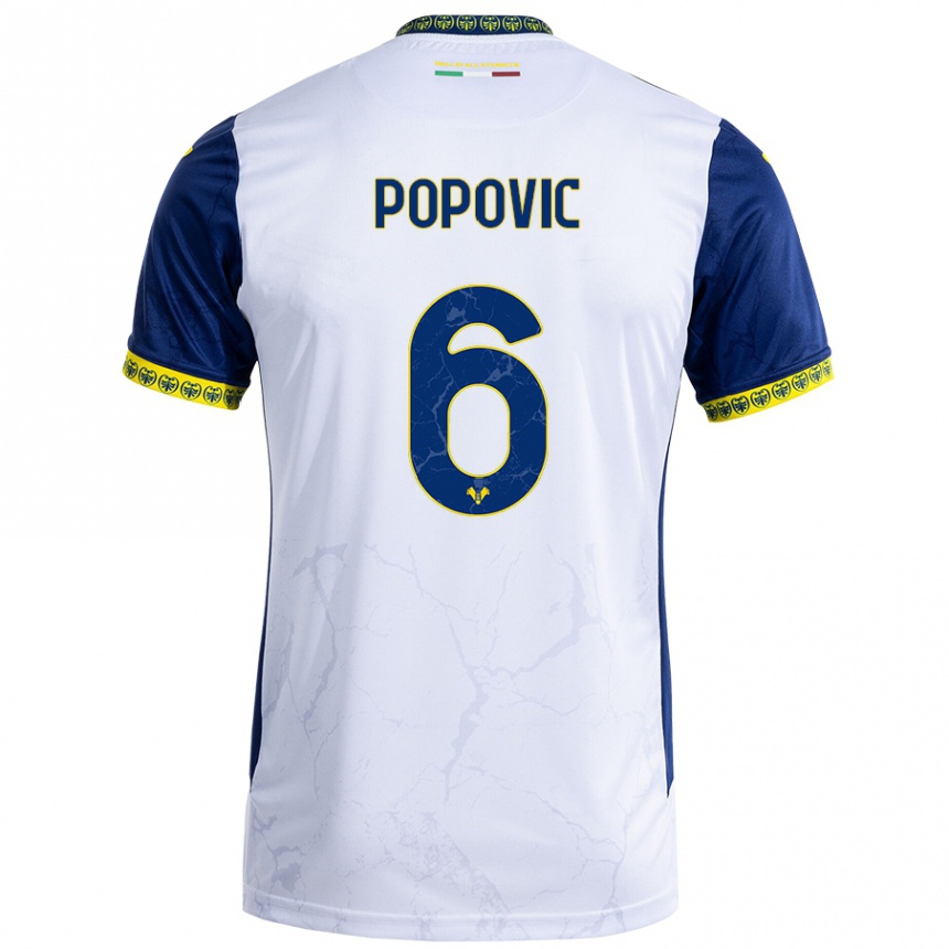 Women Football Andrej Popovic #6 White Blue Away Jersey 2024/25 T-Shirt Australia