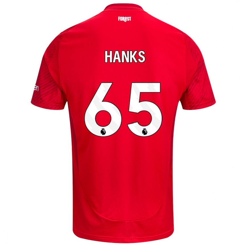 Kids Football Justin Hanks #65 Red White Home Jersey 2024/25 T-Shirt Australia