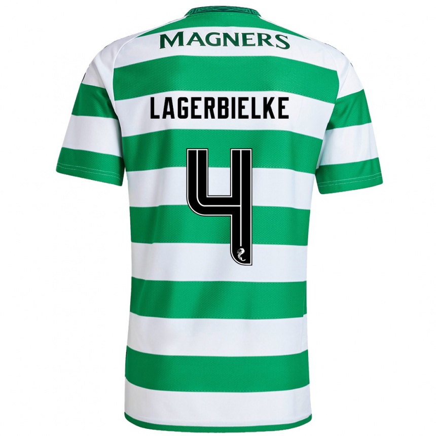 Kids Football Gustaf Lagerbielke #4 Green White Home Jersey 2024/25 T-Shirt Australia