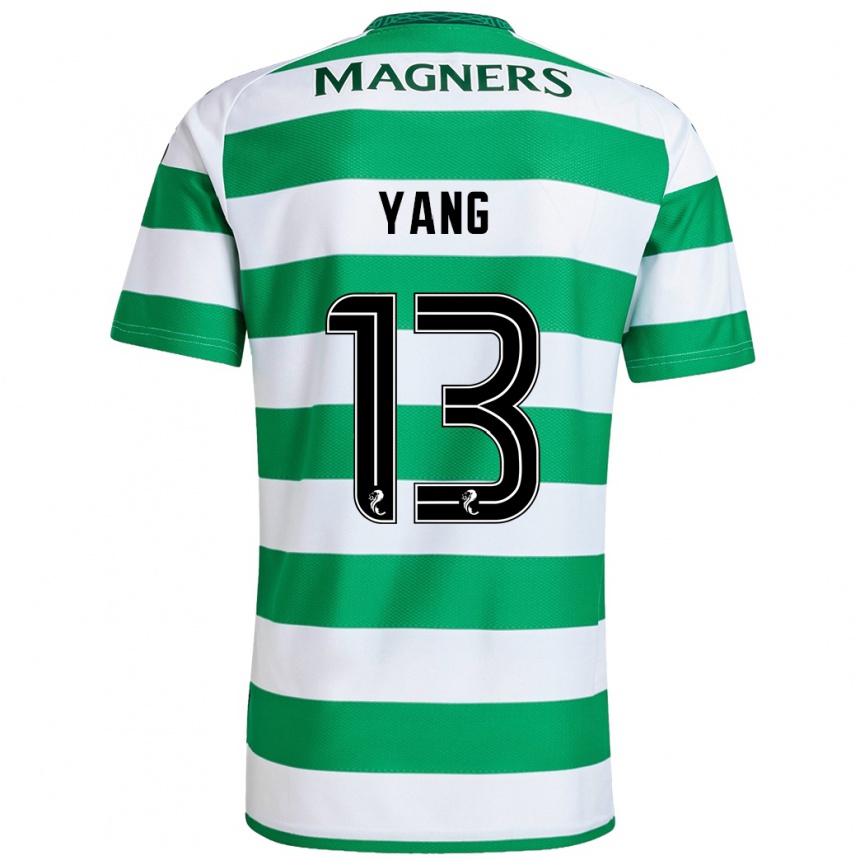 Kids Football Hyun-Jun Yang #13 Green White Home Jersey 2024/25 T-Shirt Australia