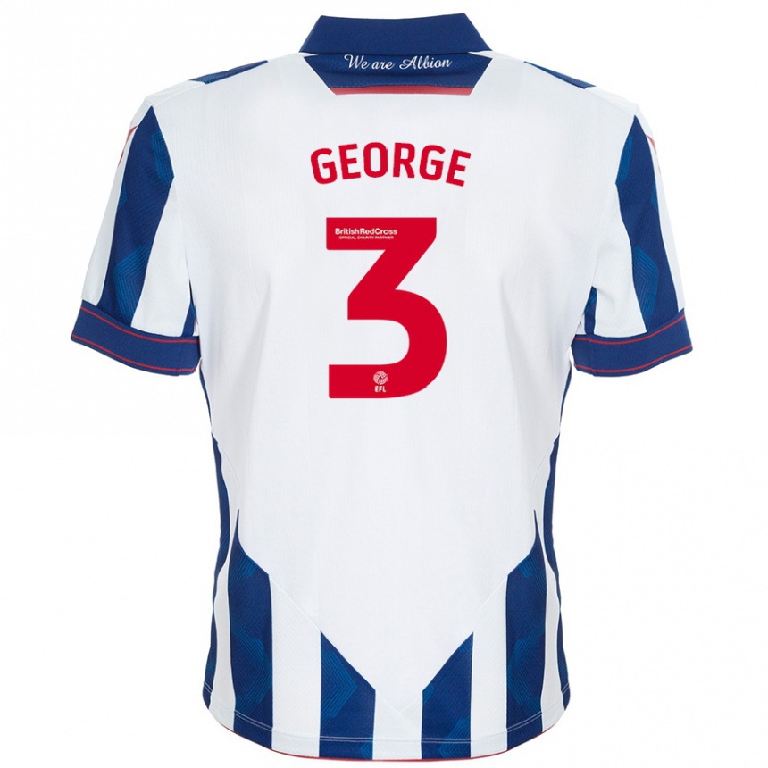 Kids Football Hannah George #3 White Dark Blue Home Jersey 2024/25 T-Shirt Australia