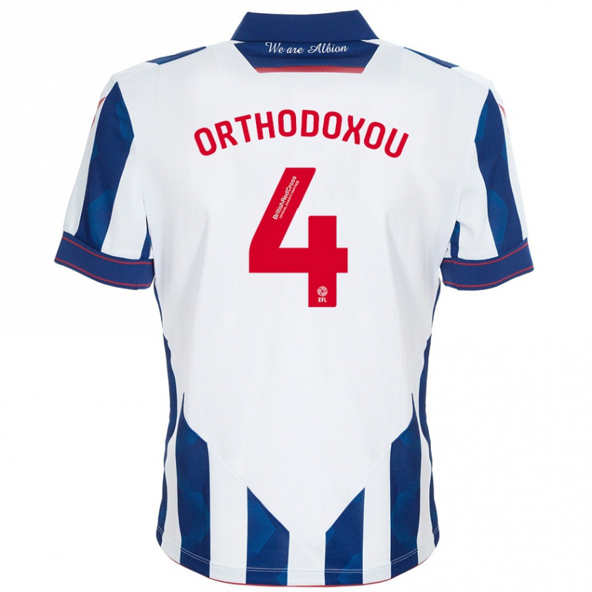 Kids Football Francesca Orthodoxou #4 White Dark Blue Home Jersey 2024/25 T-Shirt Australia