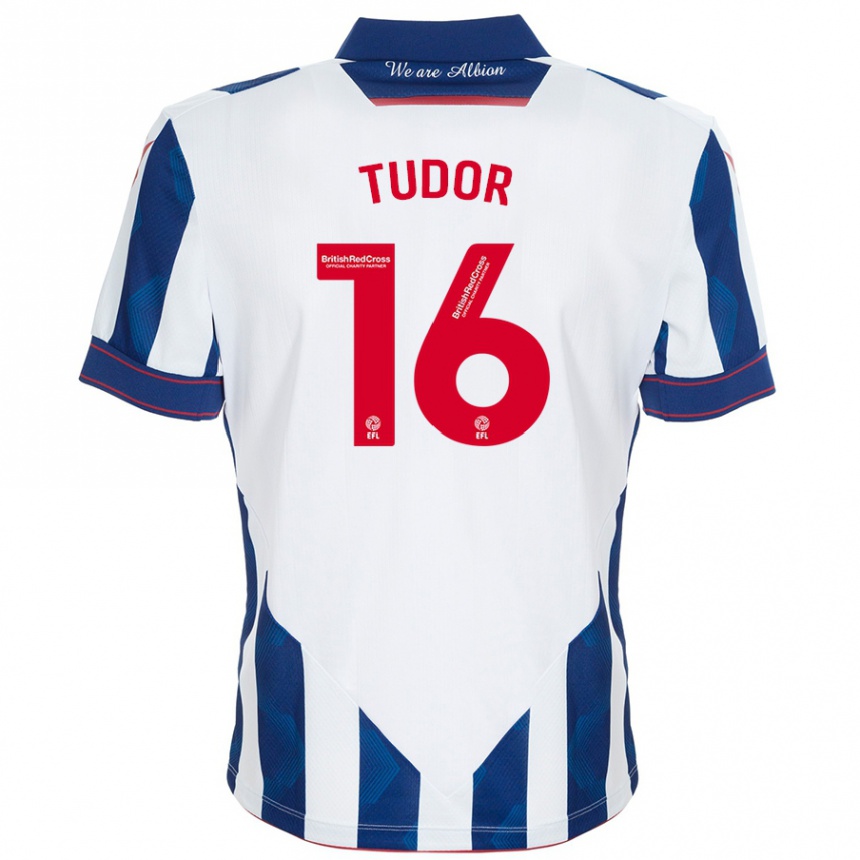 Kids Football Sophie Tudor #16 White Dark Blue Home Jersey 2024/25 T-Shirt Australia