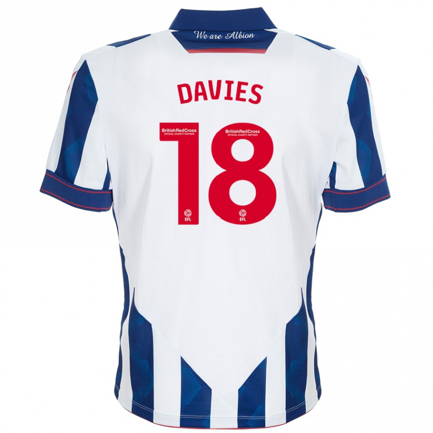 Kids Football Jessica Davies #18 White Dark Blue Home Jersey 2024/25 T-Shirt Australia