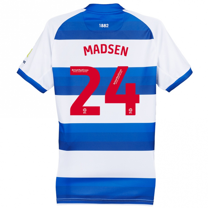 Kids Football Nicolas Madsen #24 White Blue Home Jersey 2024/25 T-Shirt Australia