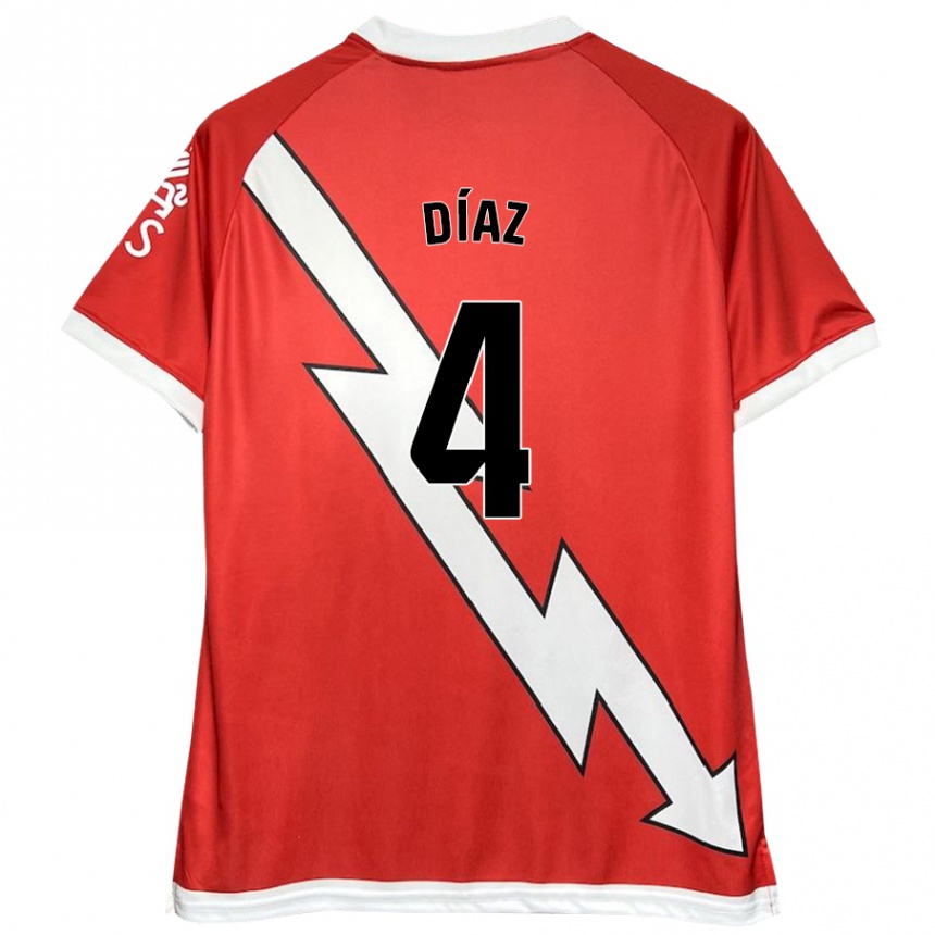 Kids Football Pedro Díaz #4 White Red Home Jersey 2024/25 T-Shirt Australia