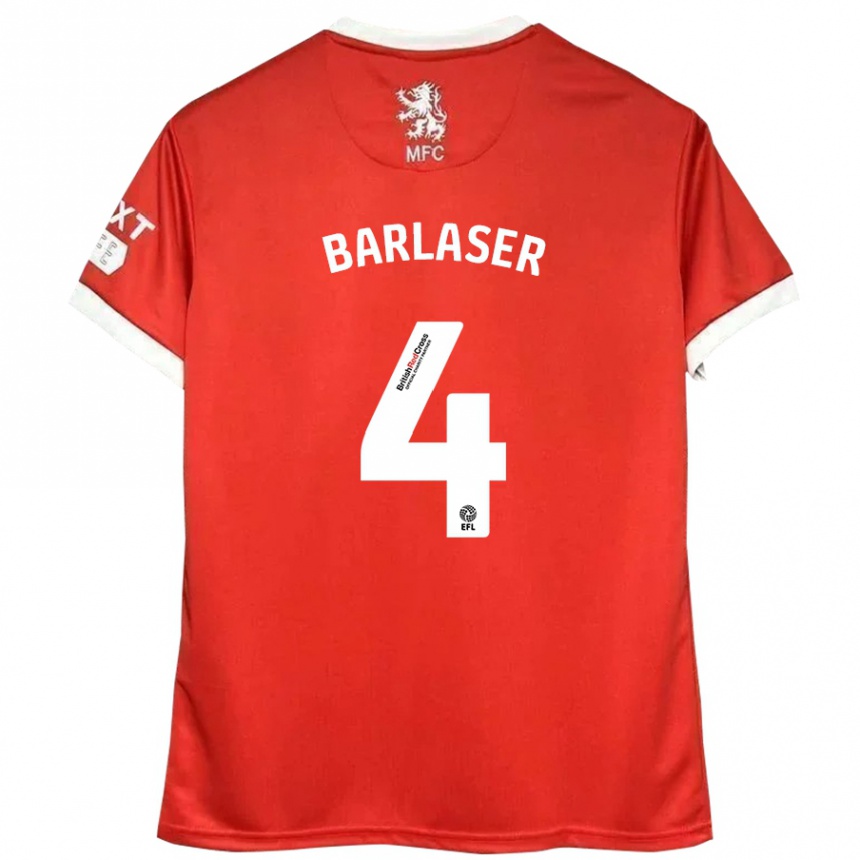 Kids Football Dan Barlaser #4 Red White Home Jersey 2024/25 T-Shirt Australia