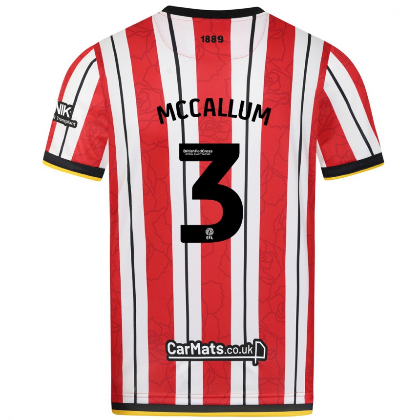 Kids Football Sam Mccallum #3 Red White Stripes Home Jersey 2024/25 T-Shirt Australia