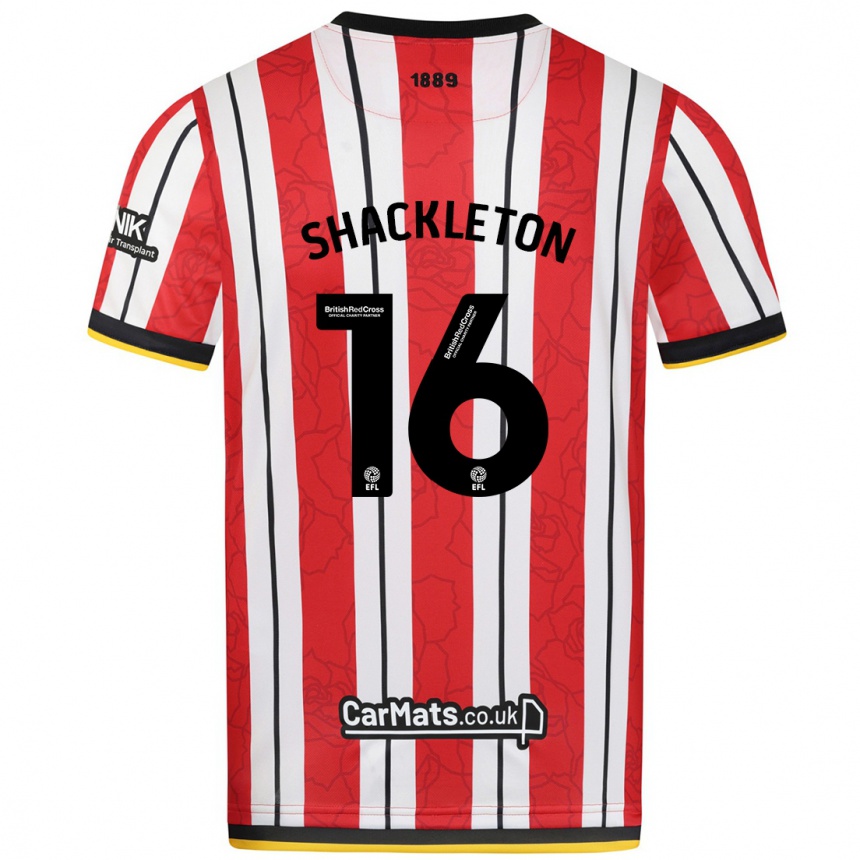 Kids Football Jamie Shackleton #16 Red White Stripes Home Jersey 2024/25 T-Shirt Australia