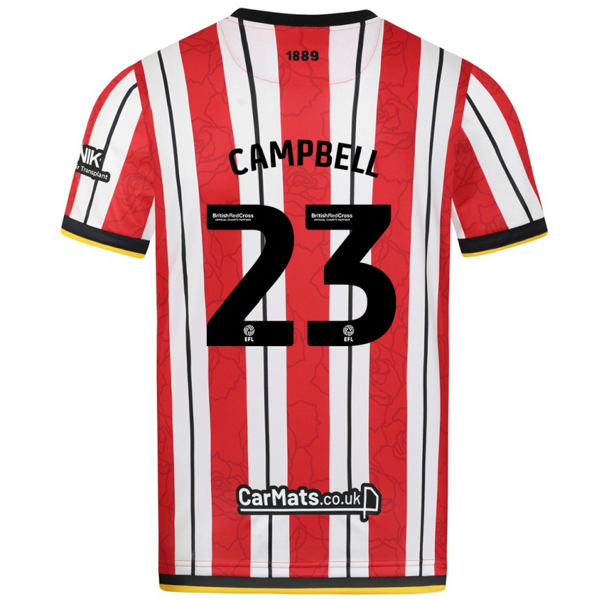 Kids Football Tyrese Campbell #23 Red White Stripes Home Jersey 2024/25 T-Shirt Australia