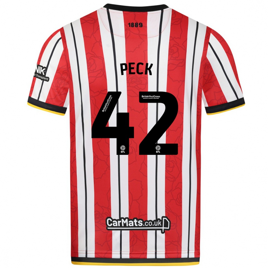 Kids Football Sydie Peck #42 Red White Stripes Home Jersey 2024/25 T-Shirt Australia