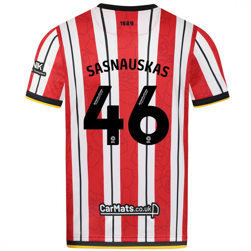 Kids Football Dovydas Sasnauskas #46 Red White Stripes Home Jersey 2024/25 T-Shirt Australia