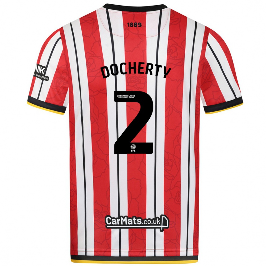 Kids Football Charley Docherty #2 Red White Stripes Home Jersey 2024/25 T-Shirt Australia