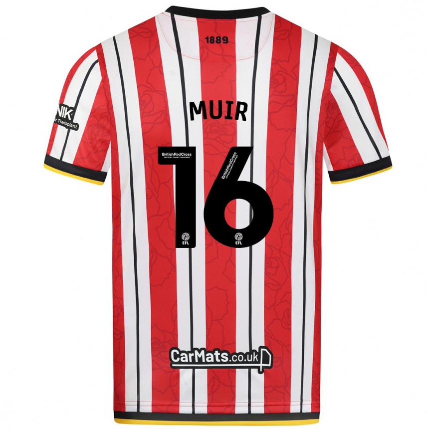 Kids Football Chene Muir #16 Red White Stripes Home Jersey 2024/25 T-Shirt Australia