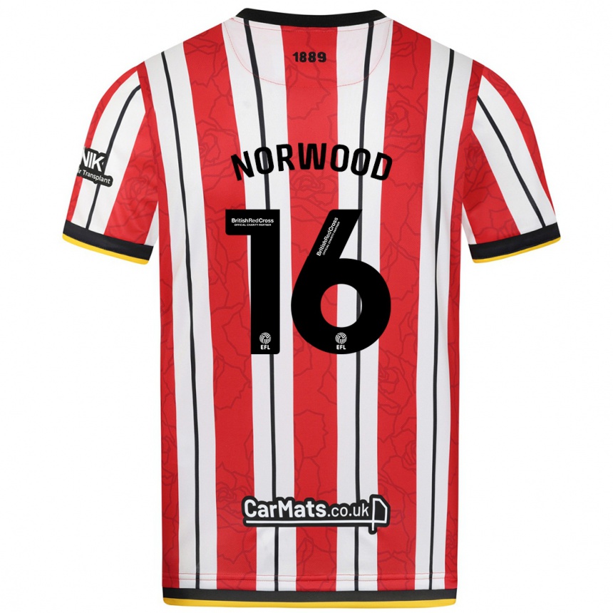 Kids Football Oliver Norwood #16 Red White Stripes Home Jersey 2024/25 T-Shirt Australia