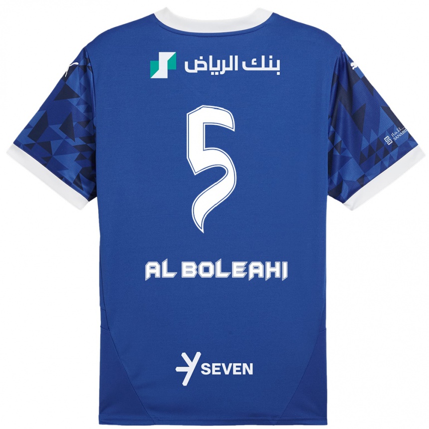 Kids Football Ali Al-Boleahi #5 Dark Blue White Home Jersey 2024/25 T-Shirt Australia