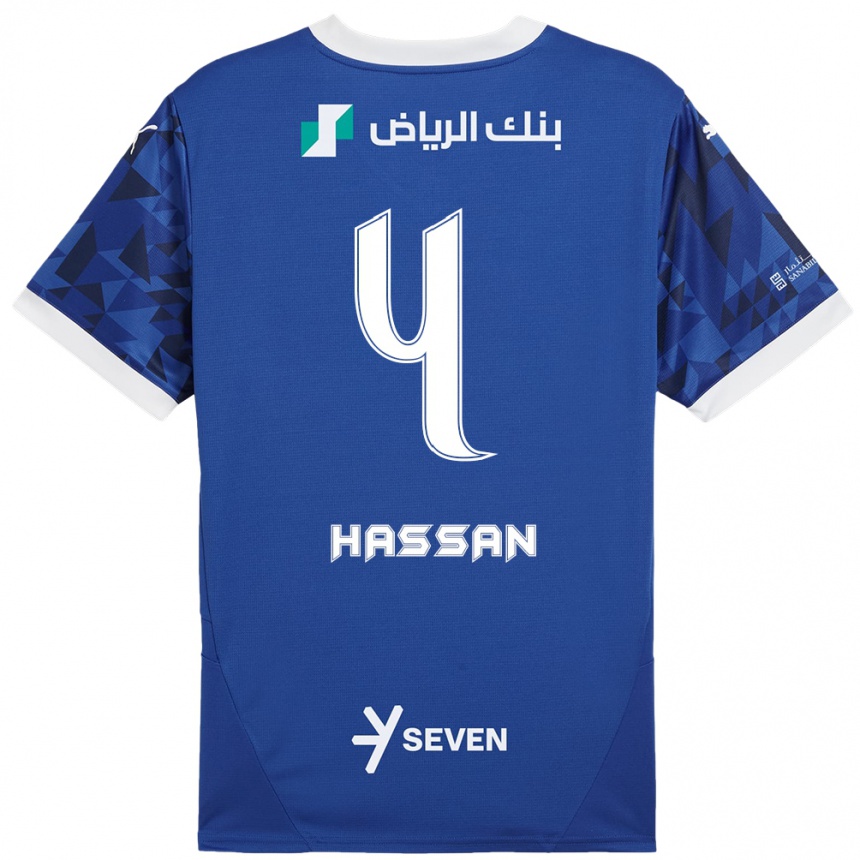 Kids Football Eman Hassan #4 Dark Blue White Home Jersey 2024/25 T-Shirt Australia