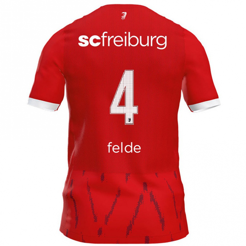 Kids Football Meret Felde #4 Red Home Jersey 2024/25 T-Shirt Australia