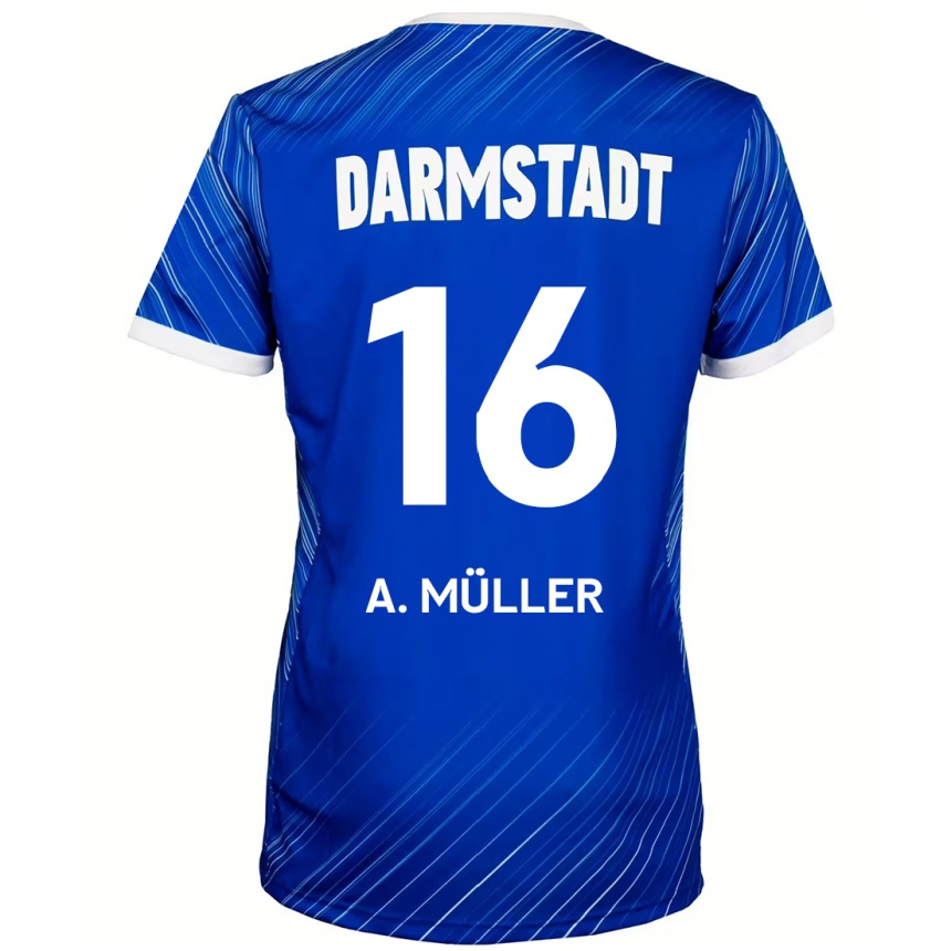 Kids Football Andreas Müller #16 Blue White Home Jersey 2024/25 T-Shirt Australia