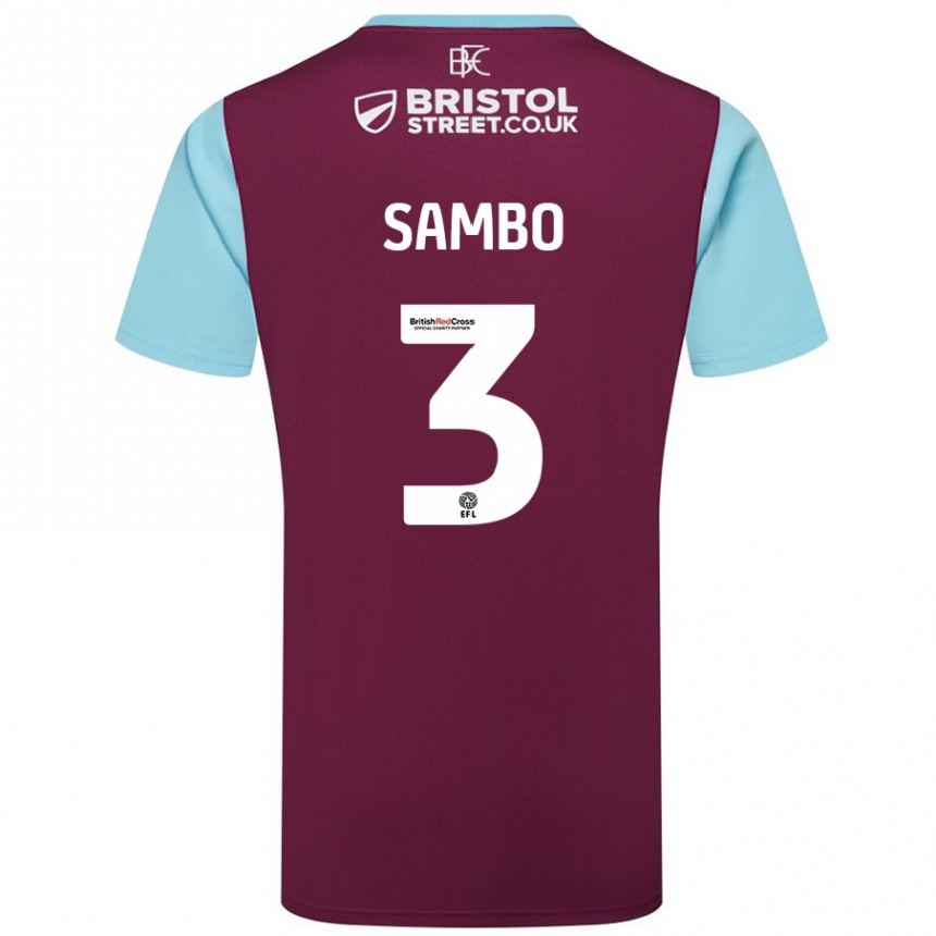 Kids Football Shurandy Sambo #3 Burgundy Sky Blue Home Jersey 2024/25 T-Shirt Australia