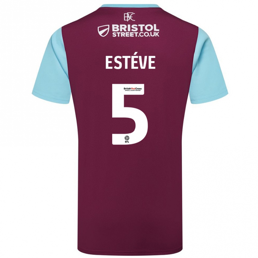 Kids Football Maxime Estève #5 Burgundy Sky Blue Home Jersey 2024/25 T-Shirt Australia