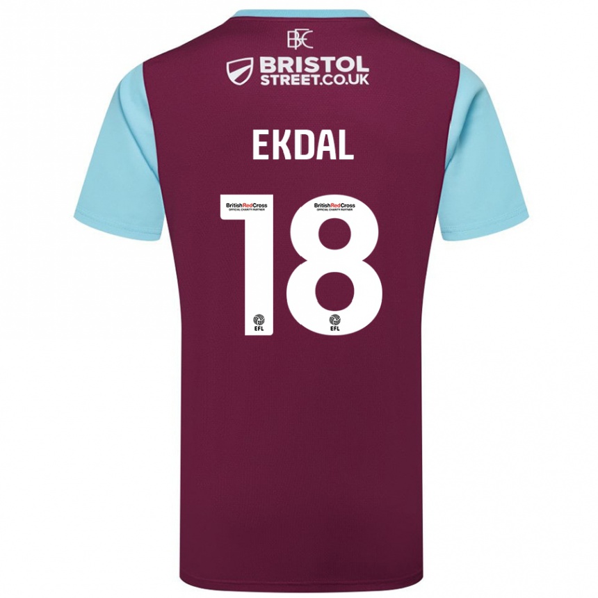 Kids Football Hjalmar Ekdal #18 Burgundy Sky Blue Home Jersey 2024/25 T-Shirt Australia