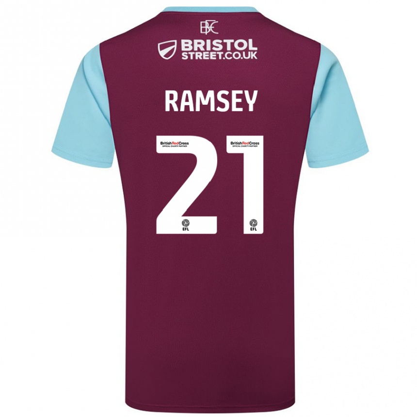 Kids Football Aaron Ramsey #21 Burgundy Sky Blue Home Jersey 2024/25 T-Shirt Australia