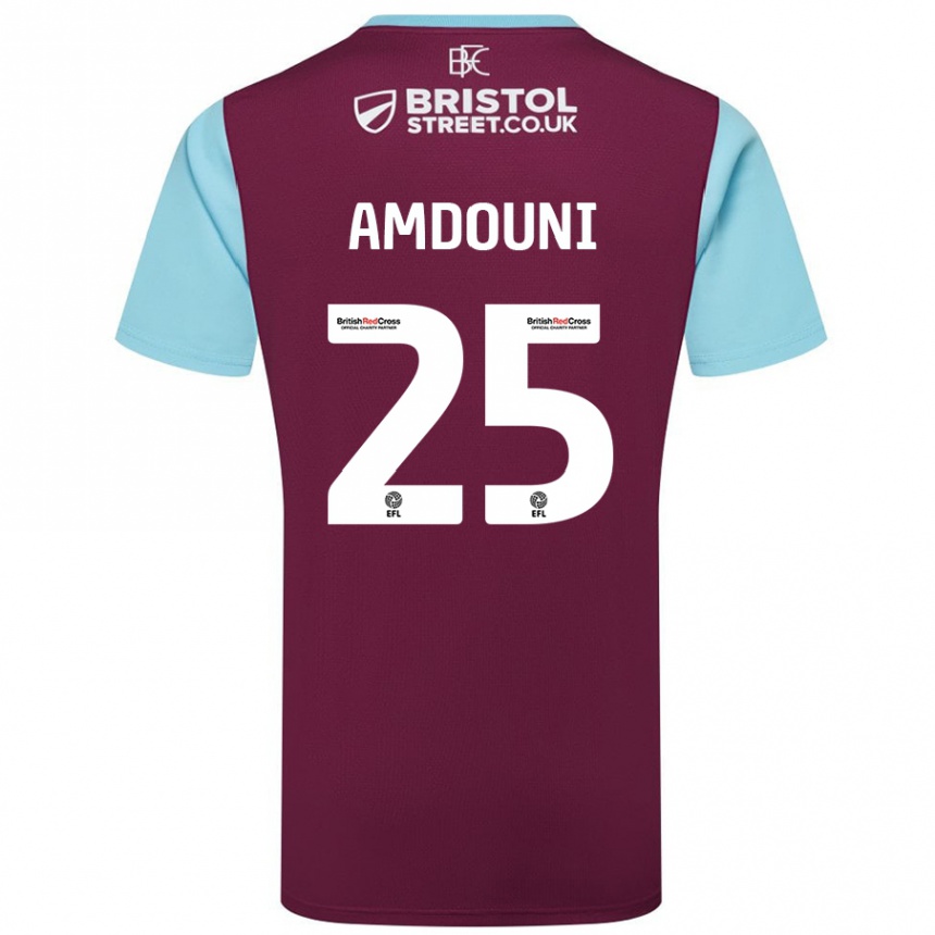 Kids Football Zeki Amdouni #25 Burgundy Sky Blue Home Jersey 2024/25 T-Shirt Australia