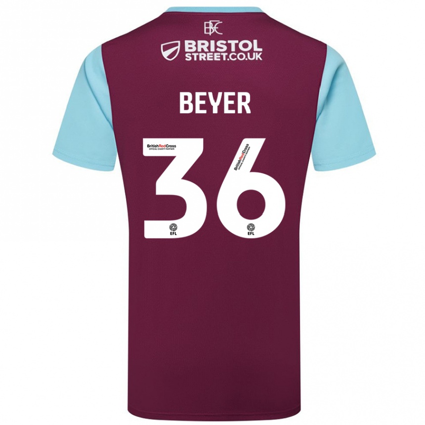 Kids Football Jordan Beyer #36 Burgundy Sky Blue Home Jersey 2024/25 T-Shirt Australia