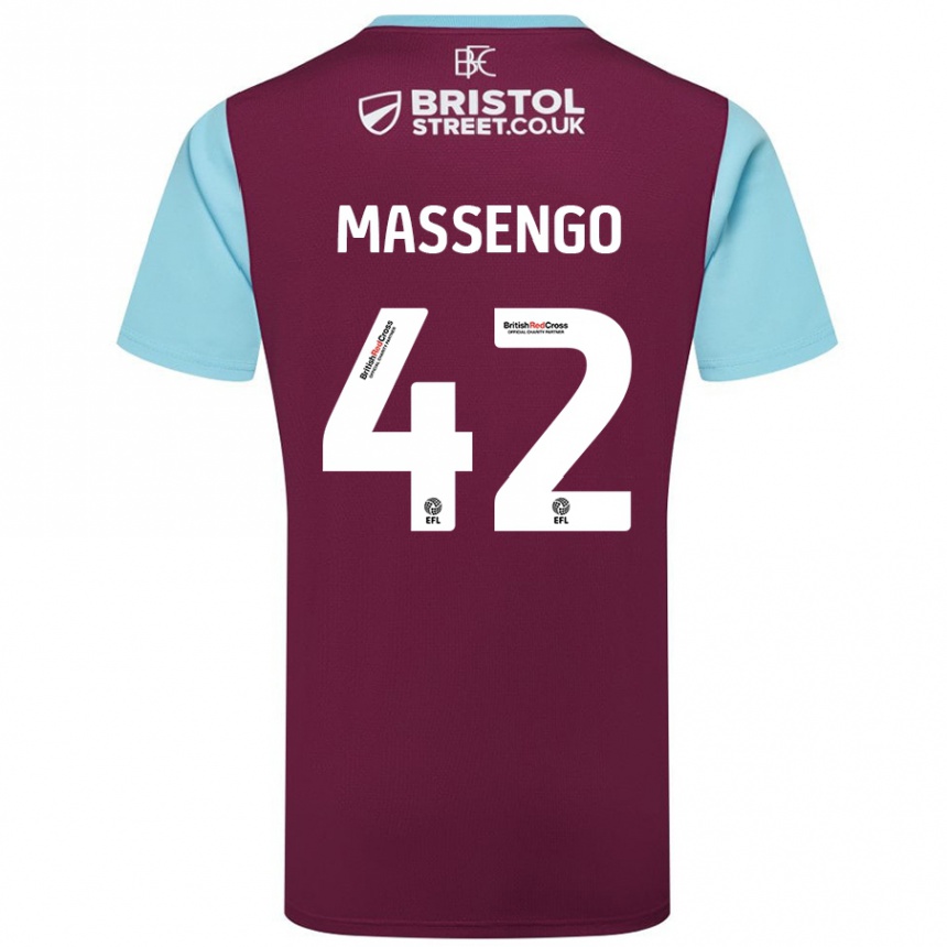 Kids Football Han-Noah Massengo #42 Burgundy Sky Blue Home Jersey 2024/25 T-Shirt Australia