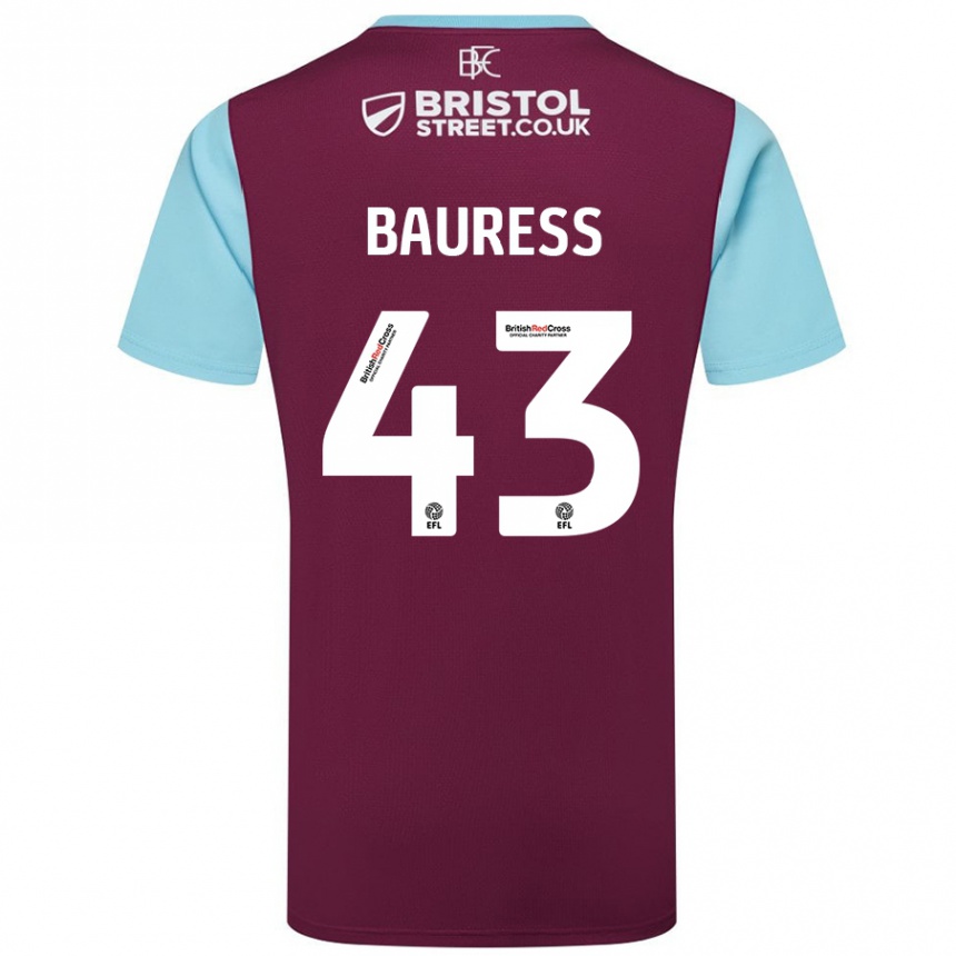 Kids Football Joe Bauress #43 Burgundy Sky Blue Home Jersey 2024/25 T-Shirt Australia