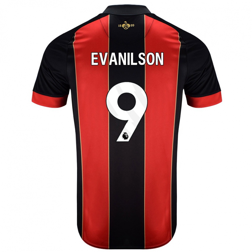 Kids Football Evanilson #9 Red Black Home Jersey 2024/25 T-Shirt Australia